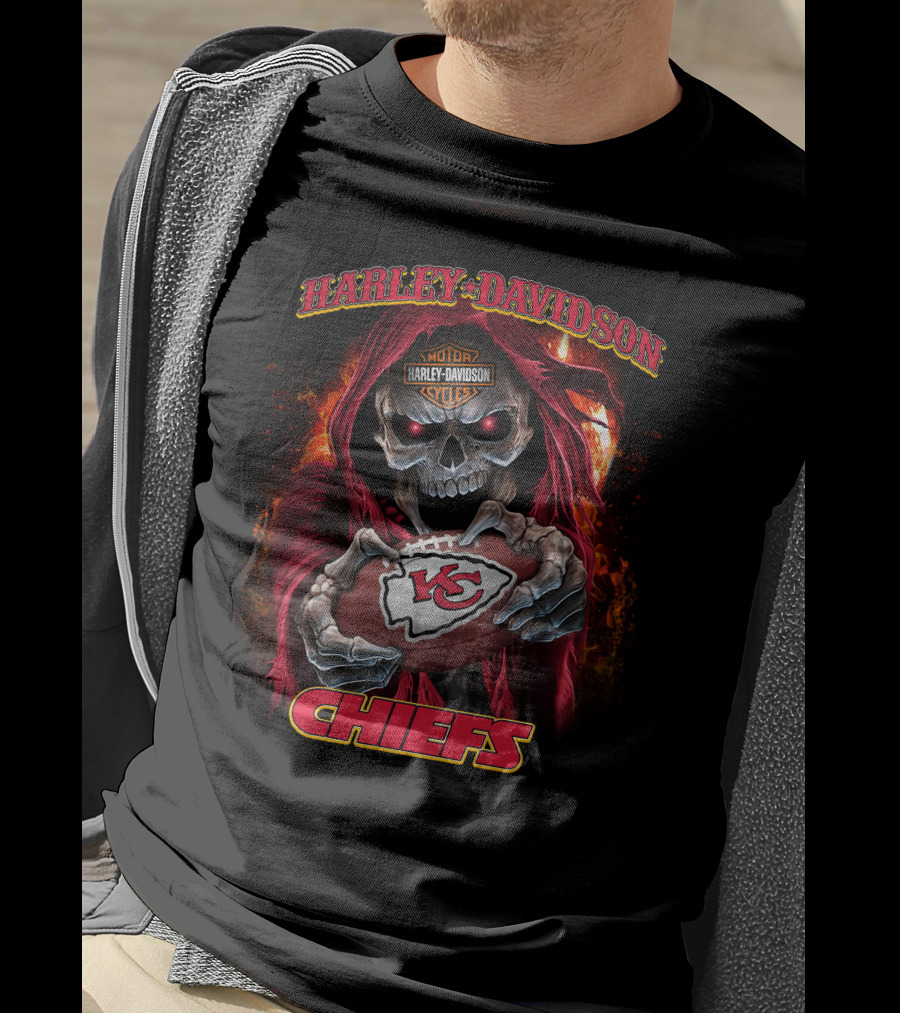 Harley Davidson Motor Cycles Skull Kansas City Chiefs T-Shirt