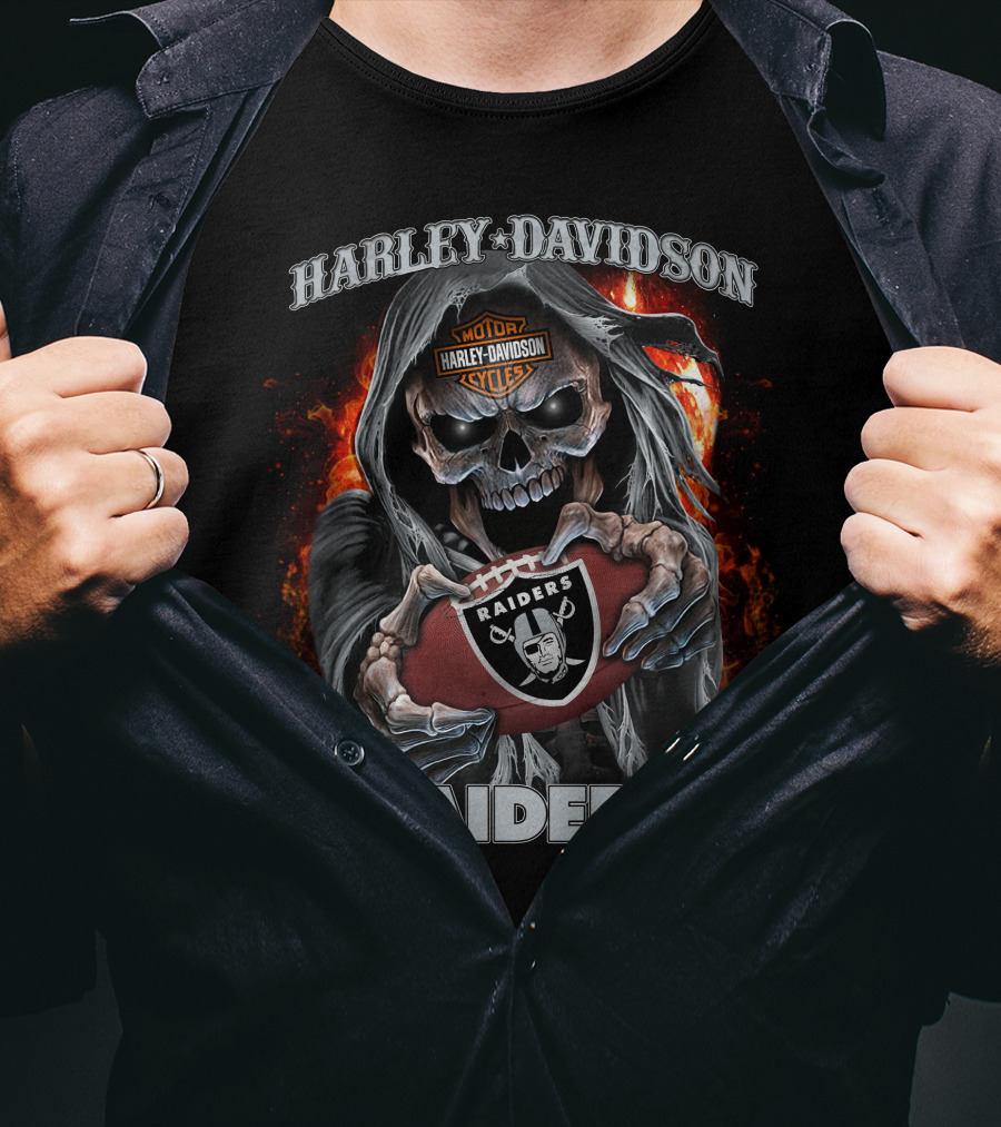 Harley Davidson Skull Holding Raiders Football Las Vegas Raiders T-Shirt