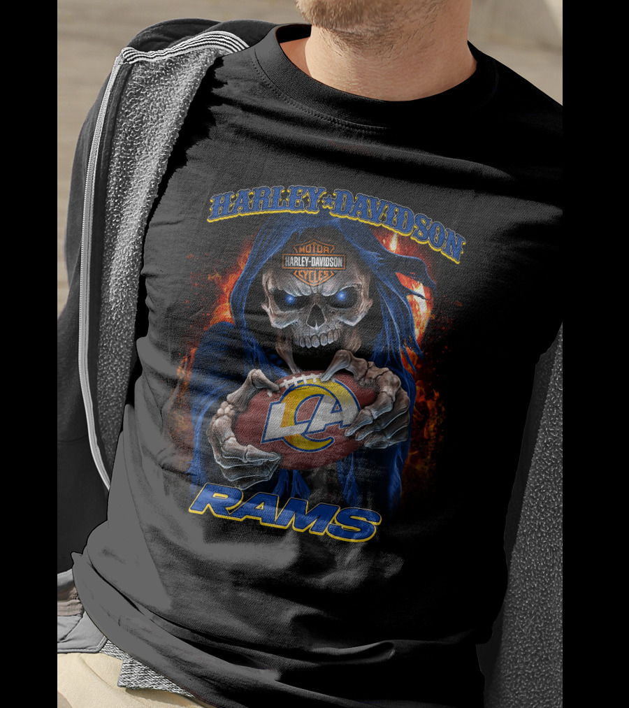 Harley Davidson Motor Cycles Skull Rams Los Angeles T-Shirt