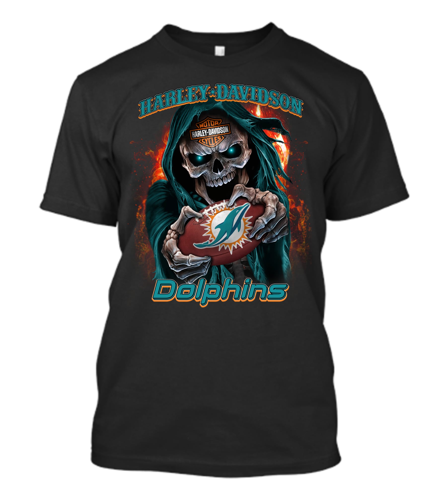 Harley Davidson Motorcycles Miami Dolphins Skull T-Shirt