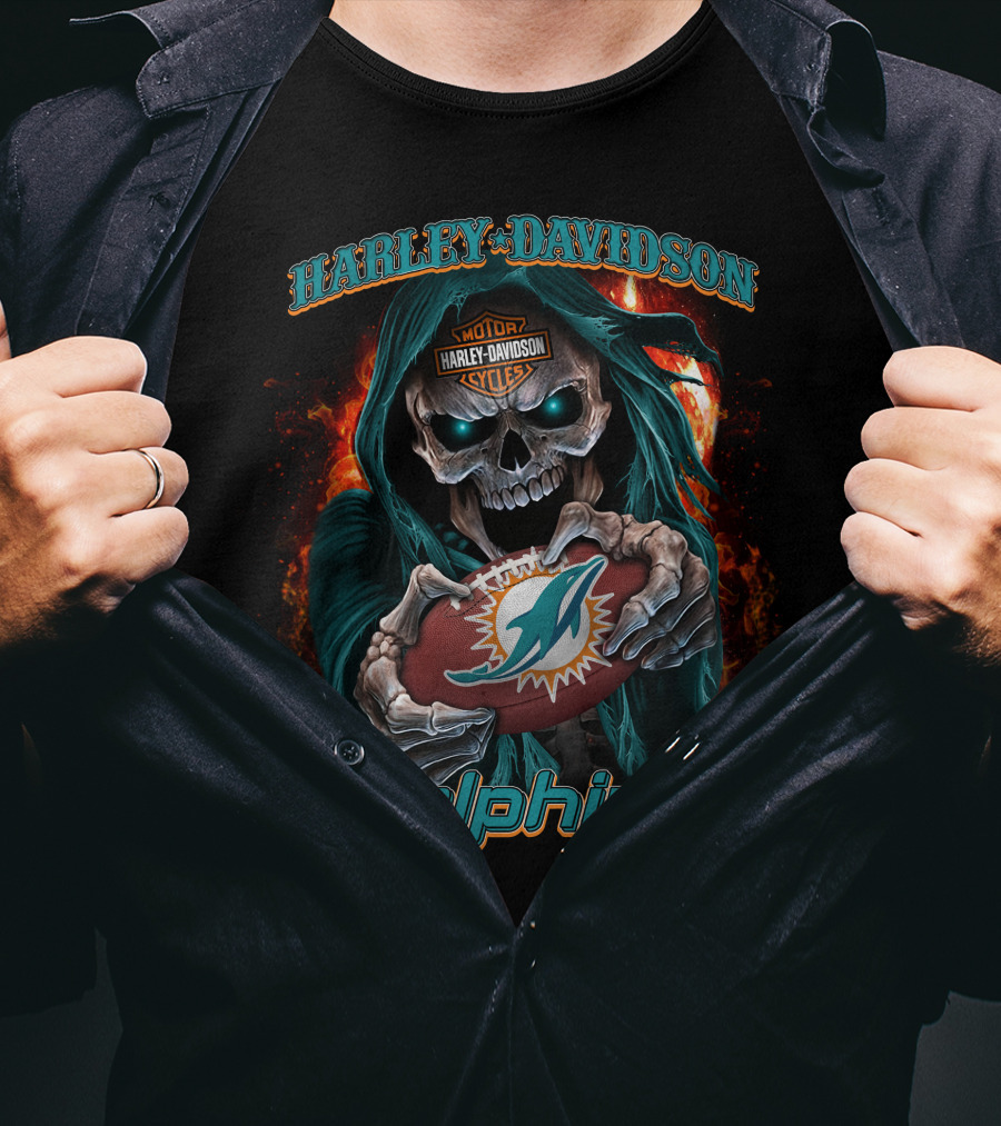 Harley Davidson Motorcycles Miami Dolphins Skull T-Shirt
