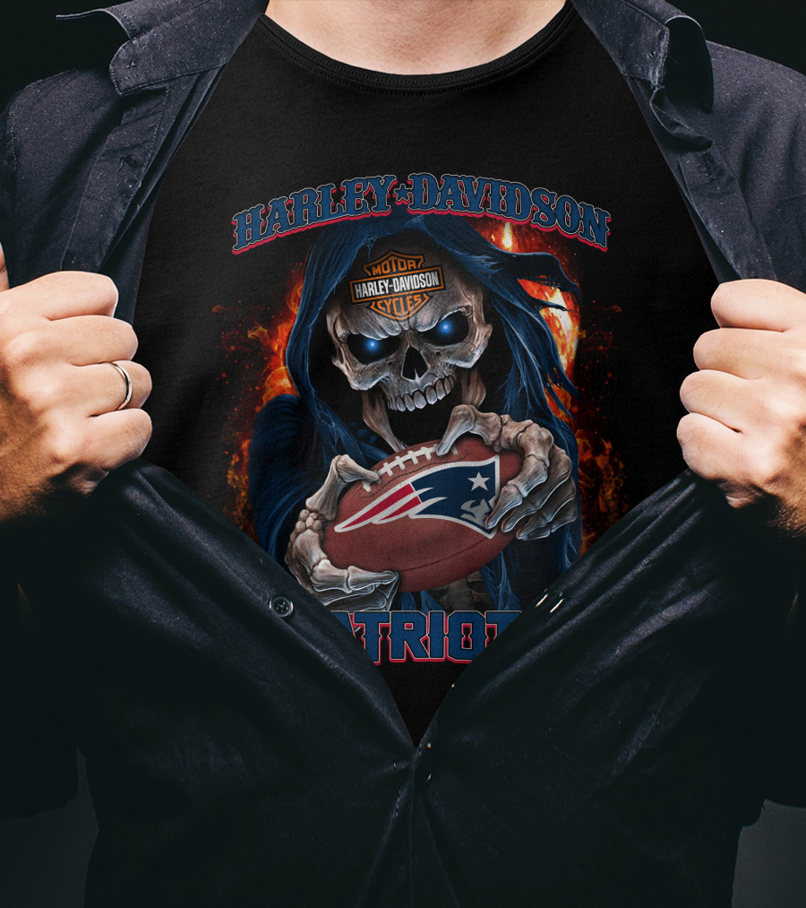 Harley Davidson Skull New England Patriots Football T-Shirt