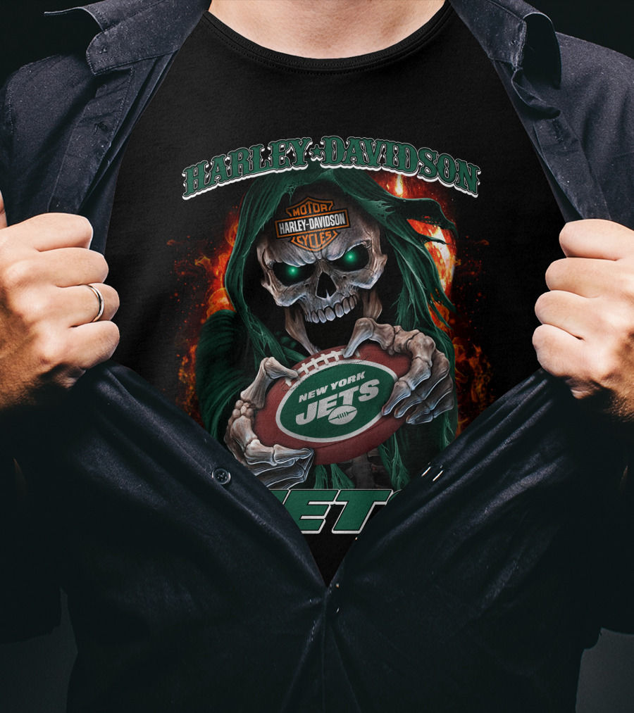 Harley Davidson Motor Cycles New York Jets Skull T-Shirt