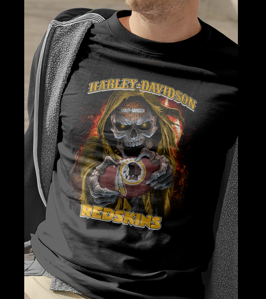 Harley Davidson Motor Cycles Redskins Skull Football T-Shirt