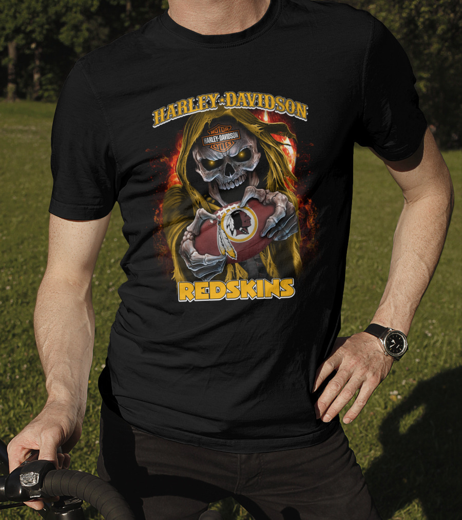Harley Davidson Motor Cycles Redskins Skull Football T-Shirt