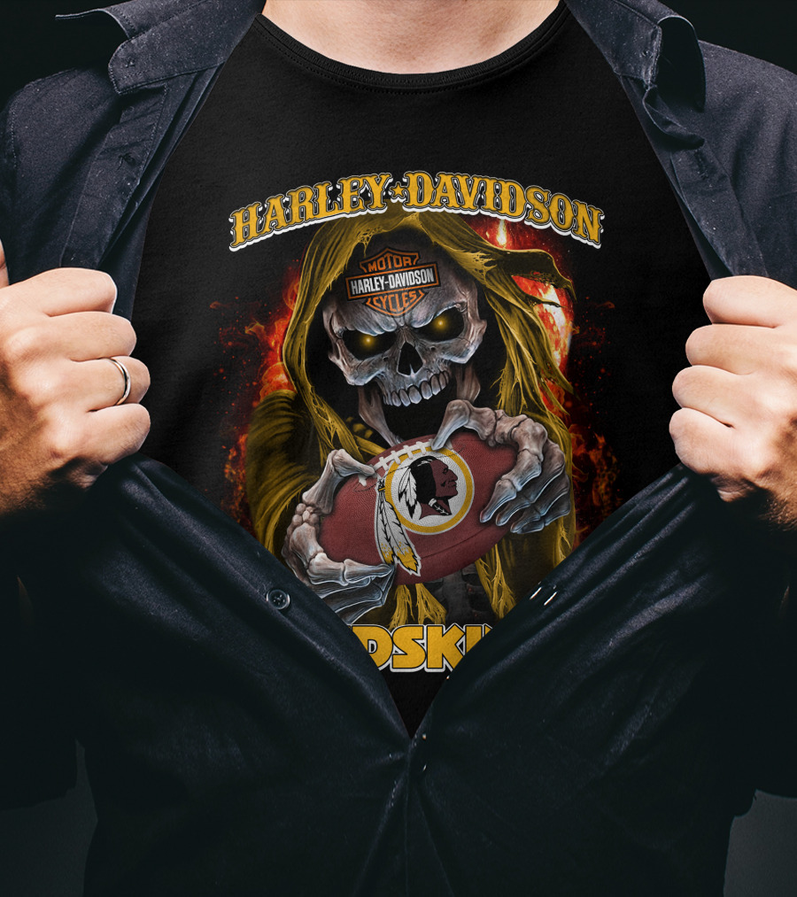 Harley Davidson Motor Cycles Redskins Skull Football T-Shirt