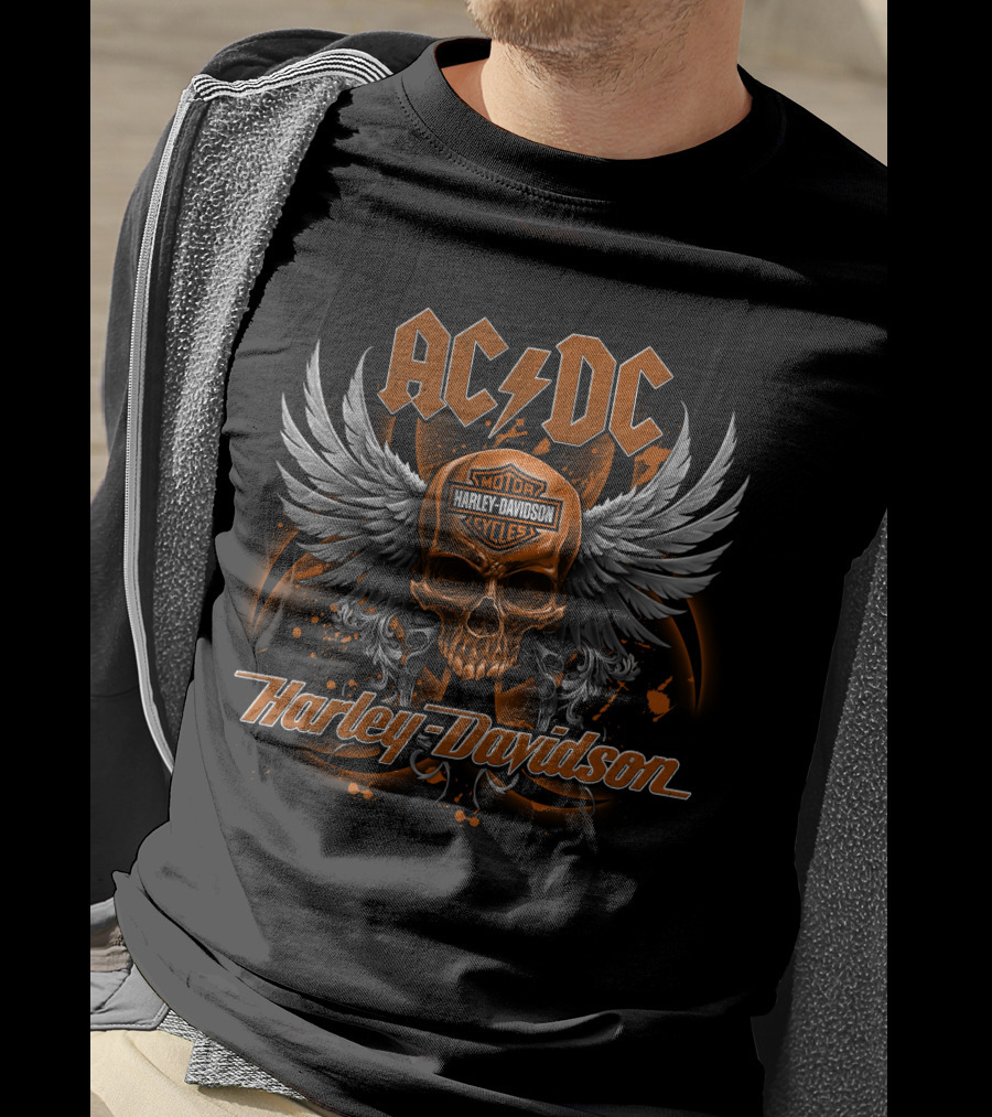 Acdc Harley Davidson Skull Wings Motor Cycles T-Shirt