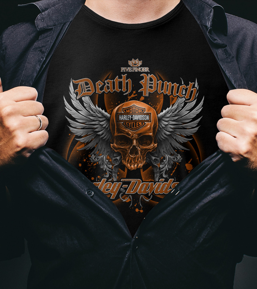 Five Finger Death Punch Harley Davidson Skull Wings Motorcycles T-Shirt
