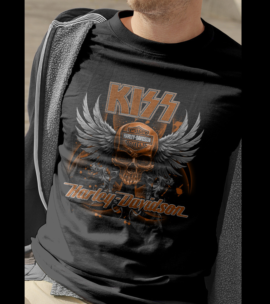 Kiss Harley Davidson Motorcycles Skull Wings T-Shirt
