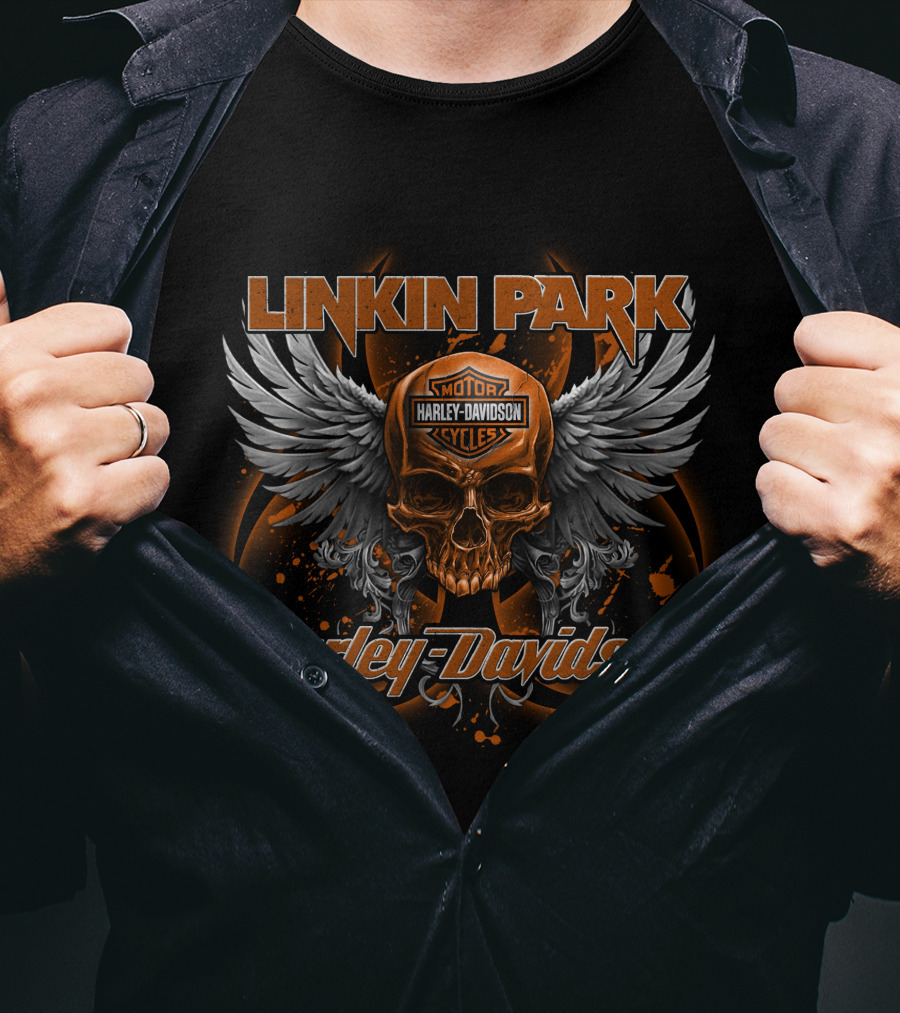 Linkin Park Harley Davidson Skull Wings Motorcycles T-Shirt