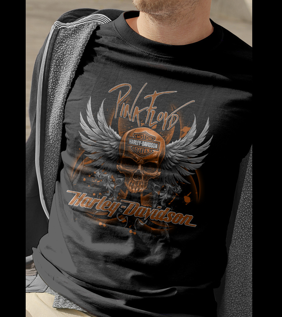 Pink Floyd Harley Davidson Motorcycles Skull Wings T-Shirt