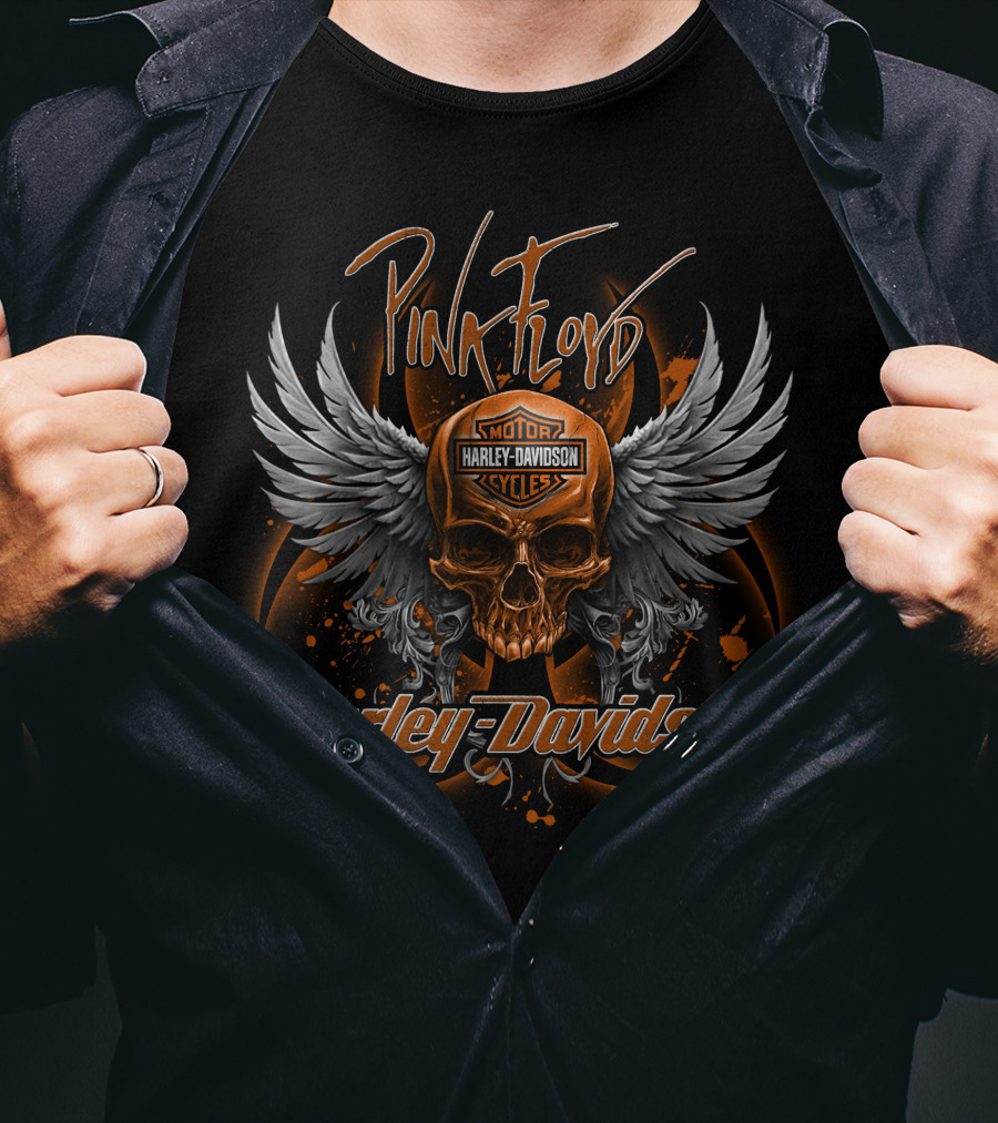 Pink Floyd Harley Davidson Motorcycles Skull Wings T-Shirt