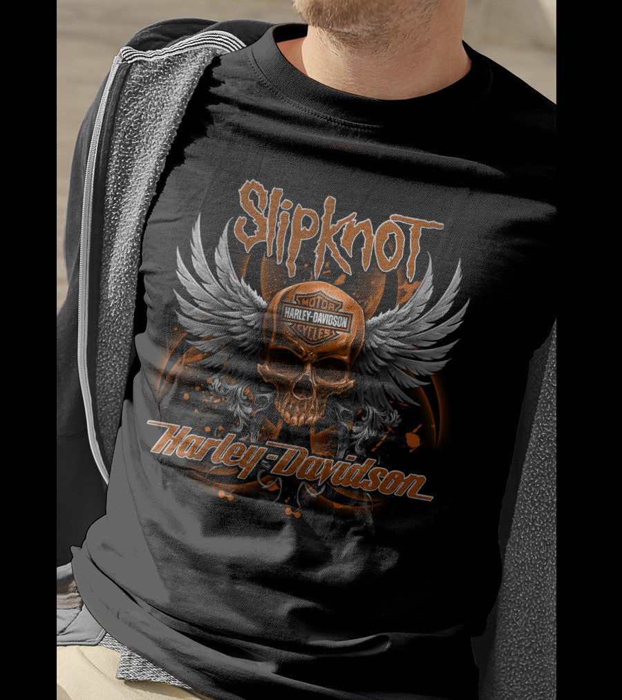 Slipknot Harley Davidson Motor Skull Wing T-Shirt