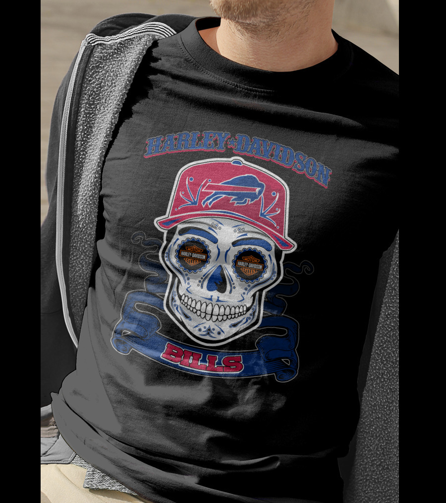 Harley Davidson Buffalo Bills Nfl Skull T-Shirt
