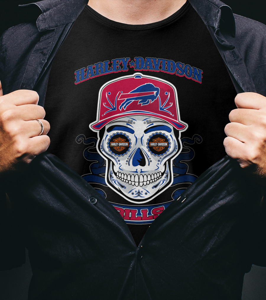 Harley Davidson Buffalo Bills Nfl Skull T-Shirt