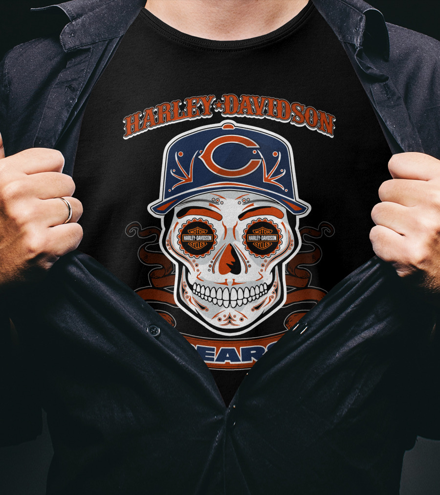 Harley Davidson Chicago Bears Skull Nfl T-Shirt