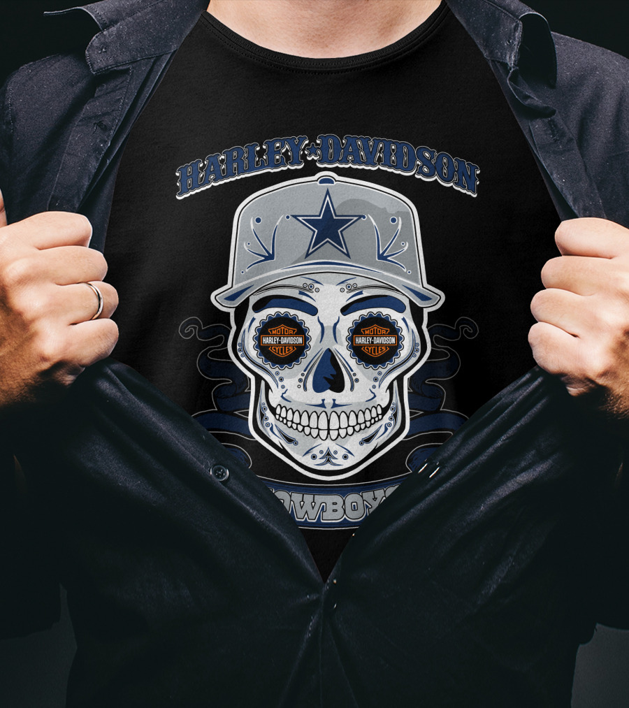 Harley Davidson Cowboys Skull Dallas Nfl T-Shirt