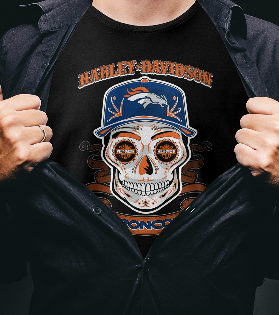 Harley Davidson Broncos Skull T-Shirt