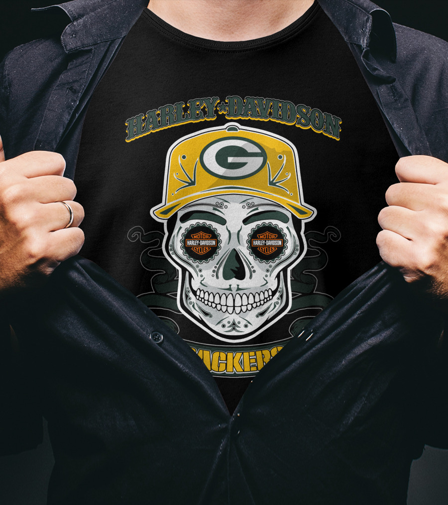 Harley Davidson Green Bay Packers Skull Nfl T-Shirt