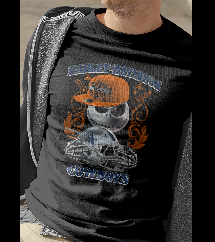 Harley Davidson Motor Jack Skellington Dallas Cowboys Skeleton T-Shirt