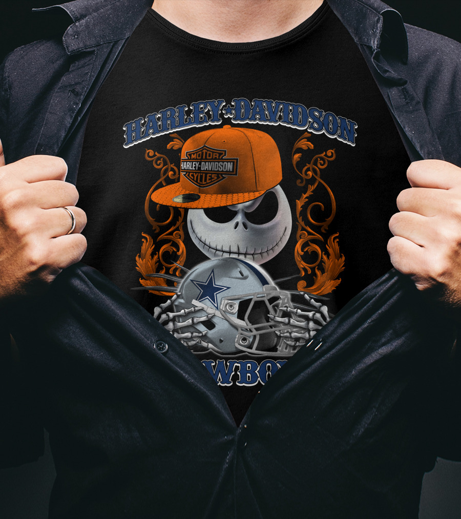 Harley Davidson Motor Jack Skellington Dallas Cowboys Skeleton T-Shirt