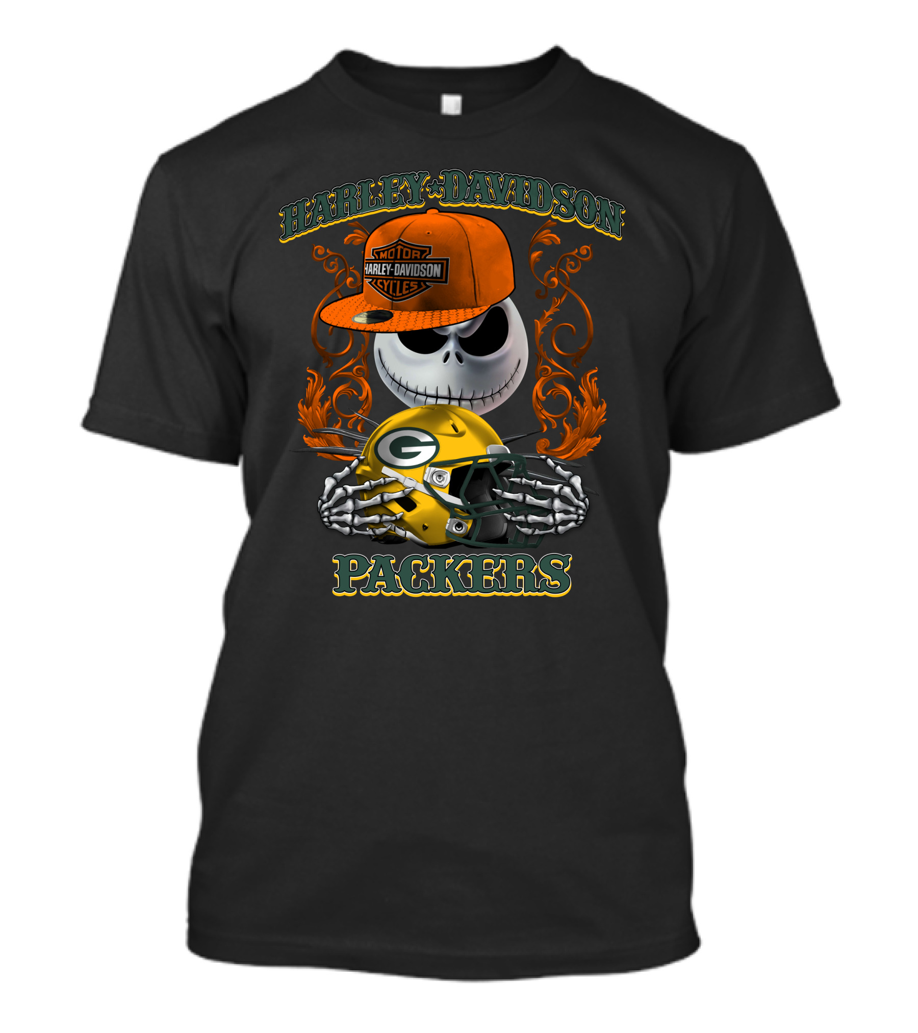 Harley Davidson Jack Skellington Packers Nfl Motorcycles T-Shirt
