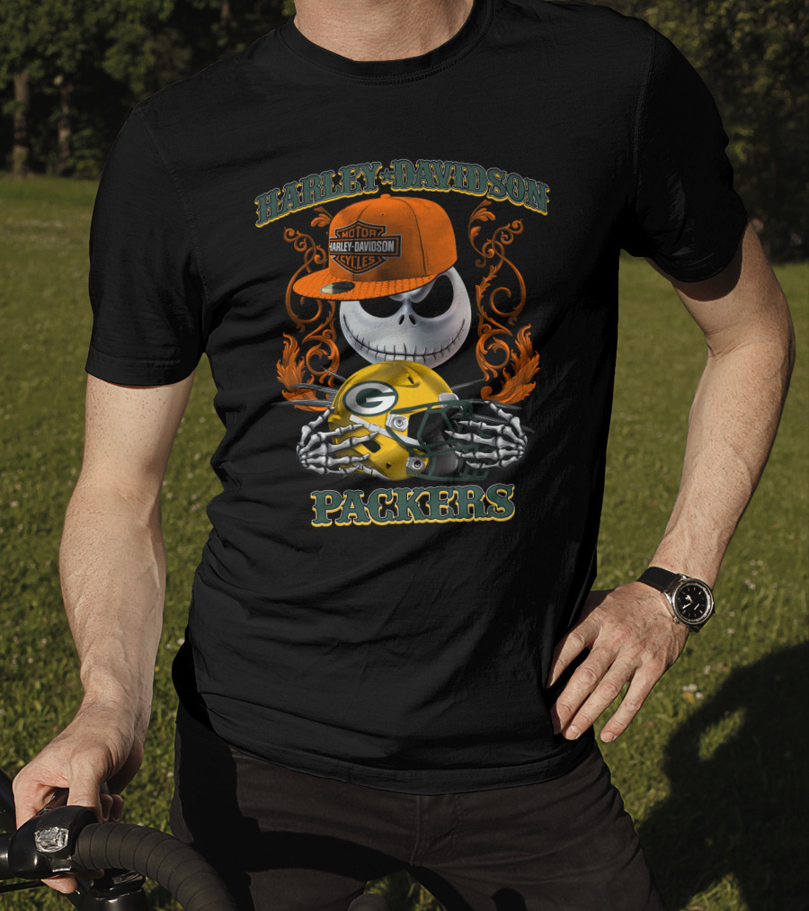 Harley Davidson Jack Skellington Packers Nfl Motorcycles T-Shirt