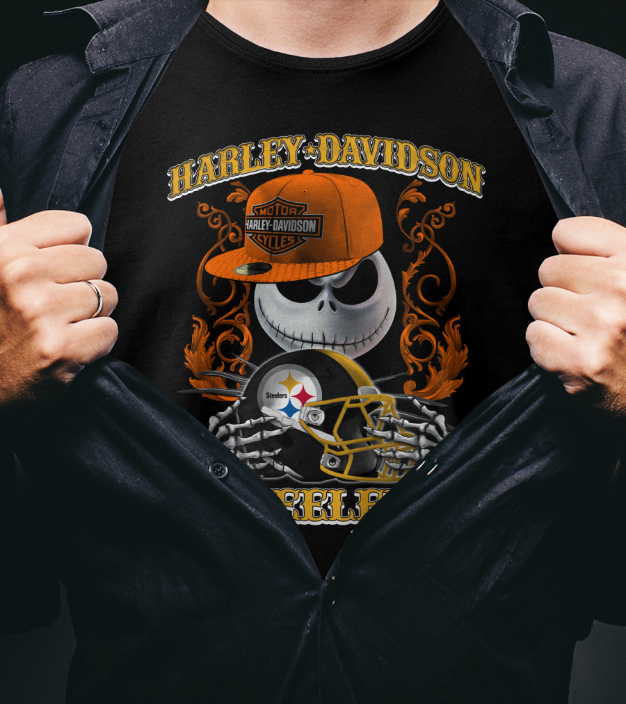 Harley Davidson Motor Cycles Steelers Jack Skellington T-Shirt