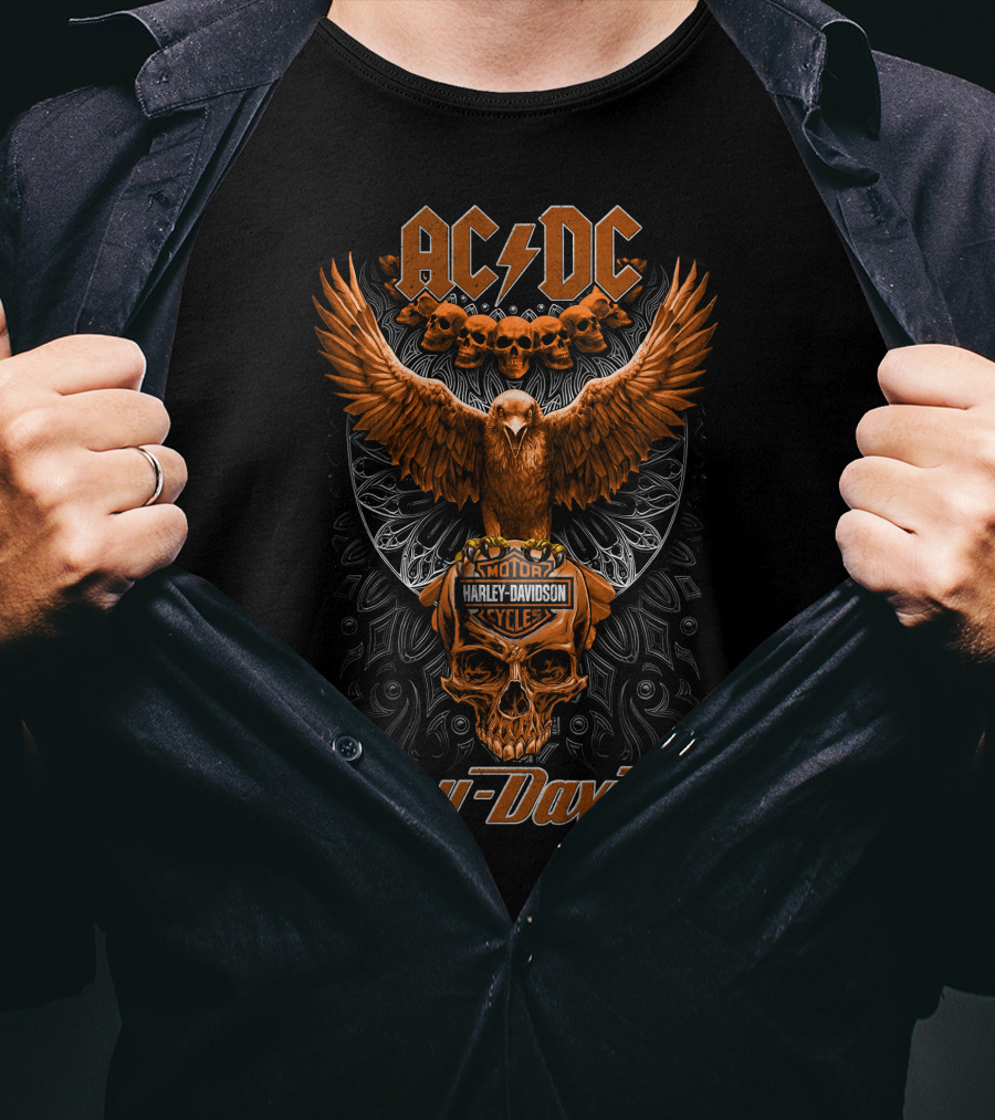Acdc Harley Davidson Eagle Skull Motorcycles T-Shirt