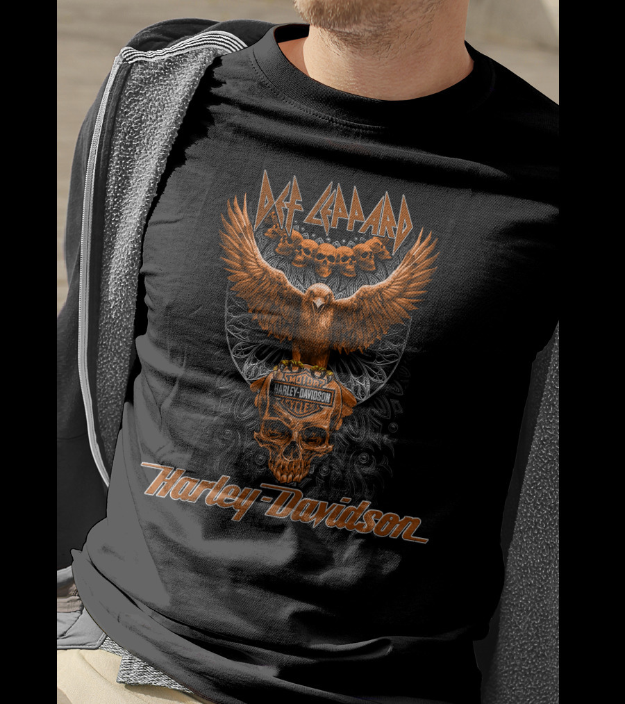Def Leppard Harley Davidson Motorcycles Eagle And Skull T-Shirt