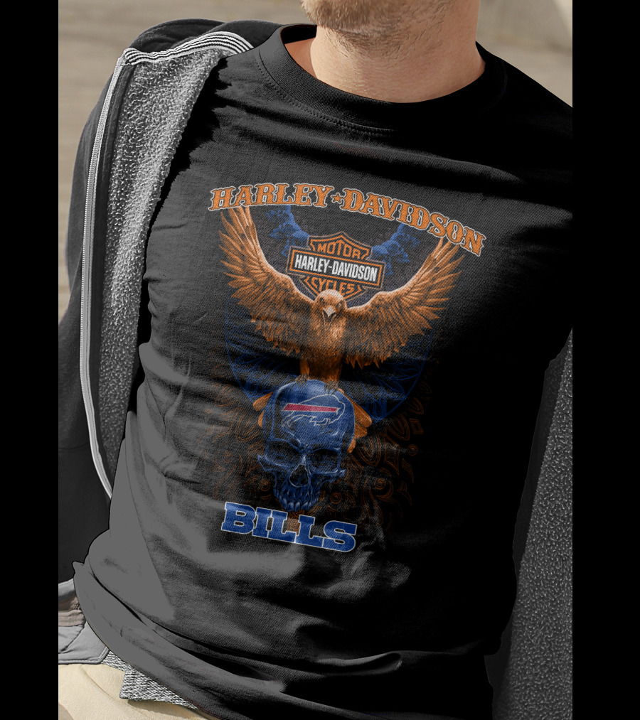 Harley Davidson Bills Motorcycles Eagle Skull T-Shirt