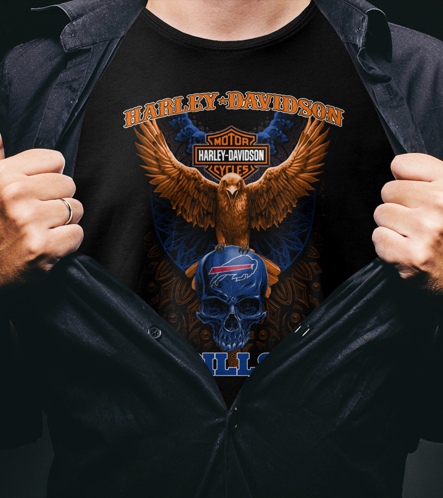 Harley Davidson Bills Motorcycles Eagle Skull T-Shirt