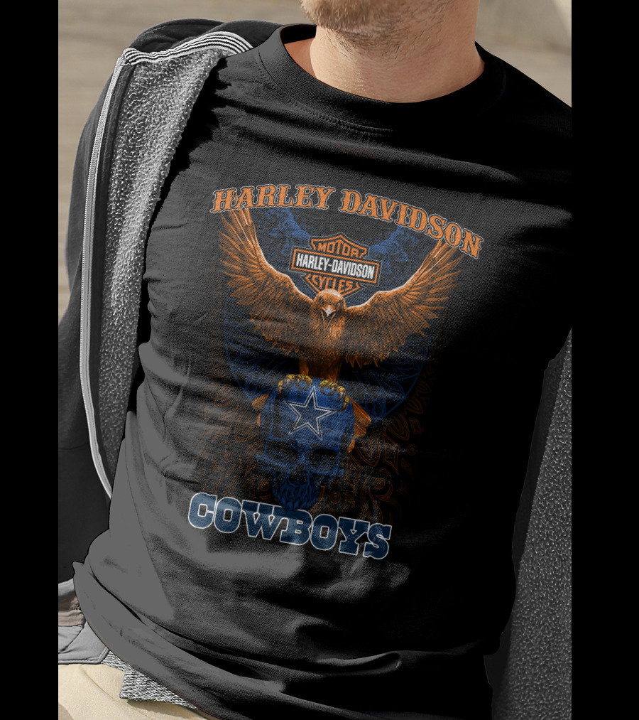 Harley Davidson Motor Cycles Cowboys Eagle Star Skull T-Shirt