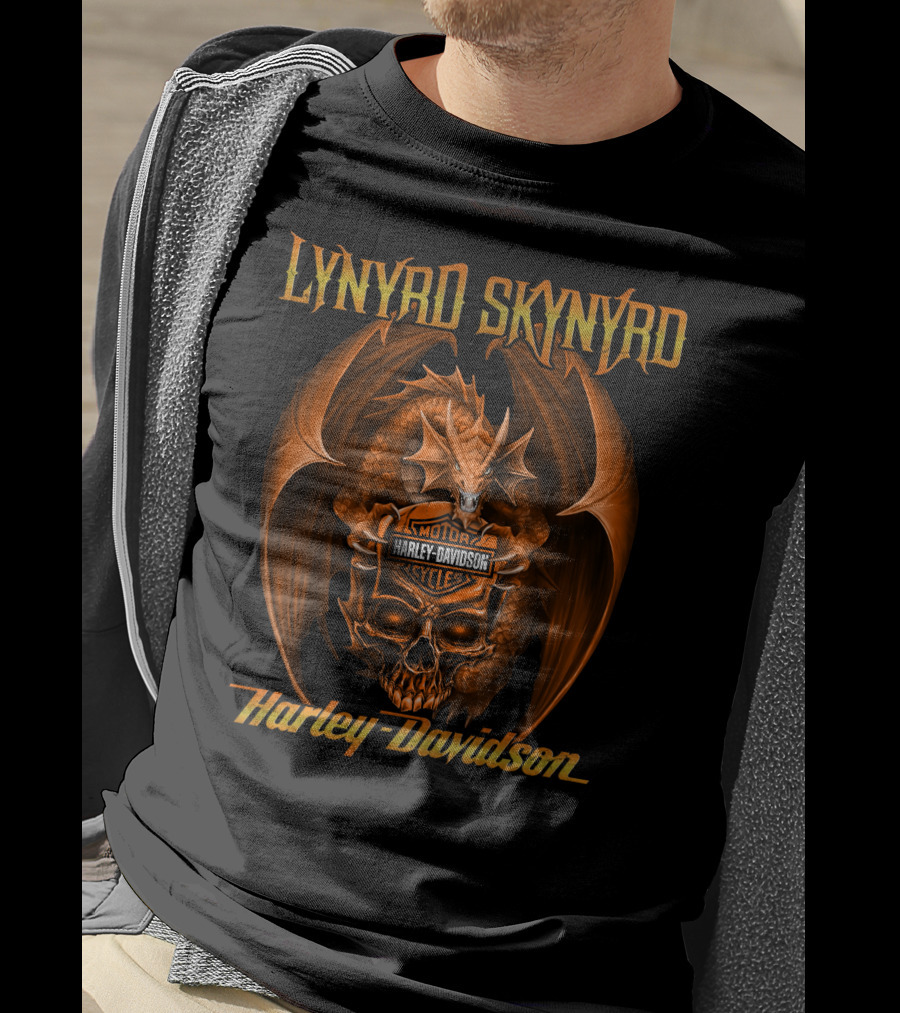 Lynyrd Skynyrd Harley Davidson Orange Dragon Skull Motorcycles T-Shirt