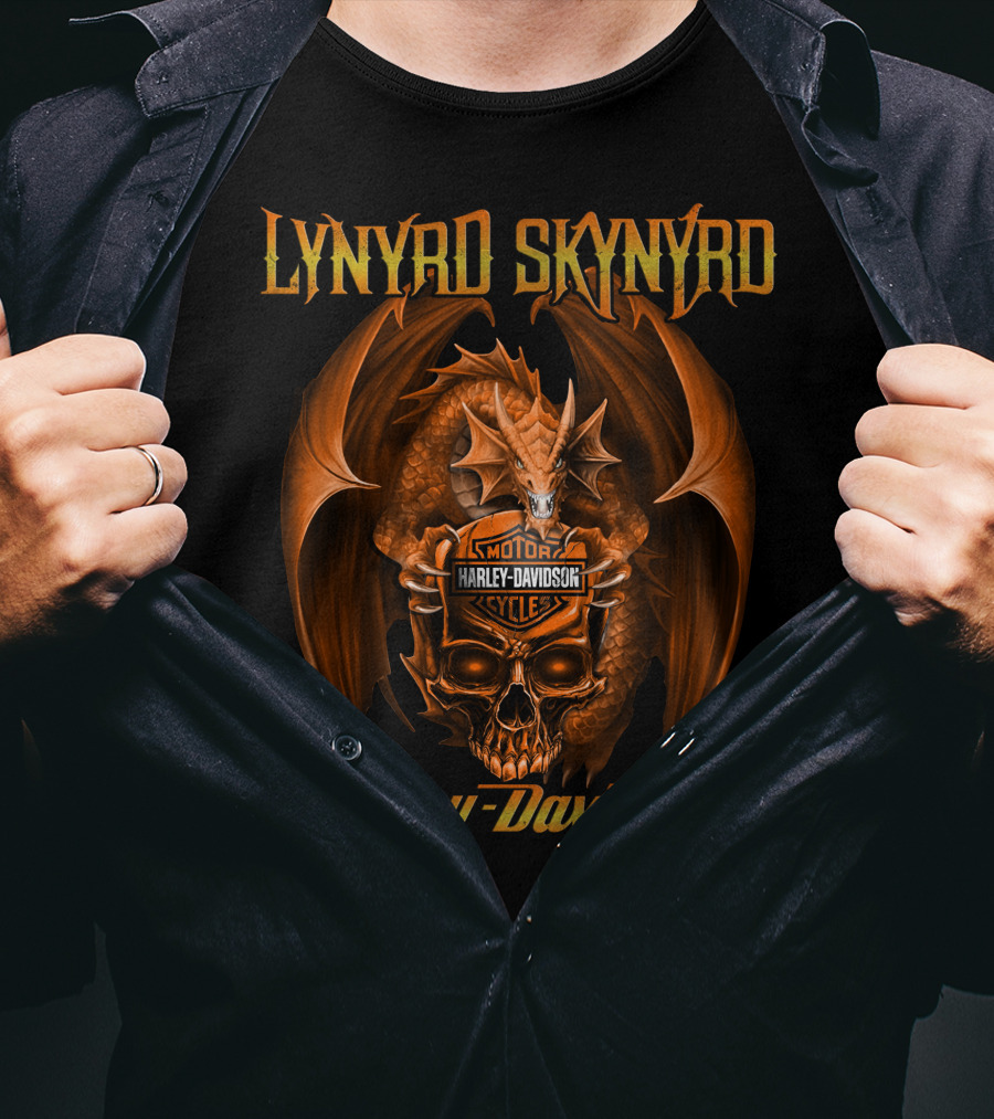 Lynyrd Skynyrd Harley Davidson Orange Dragon Skull Motorcycles T-Shirt