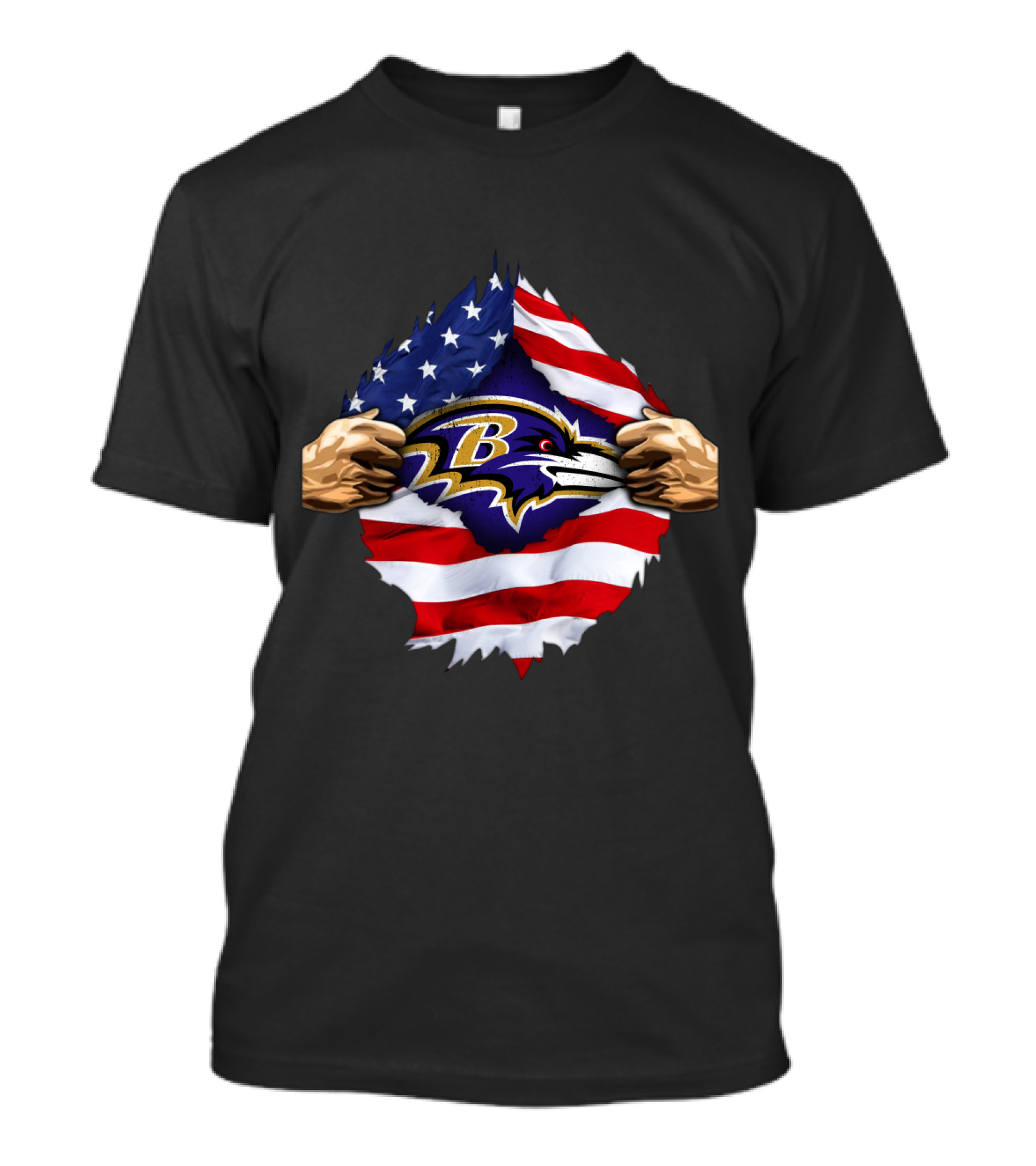 Baltimore Ravens American Flag Symbol Pulled Apart T-Shirt
