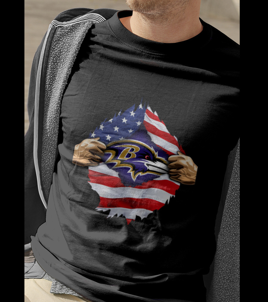 Baltimore Ravens American Flag Symbol Pulled Apart T-Shirt