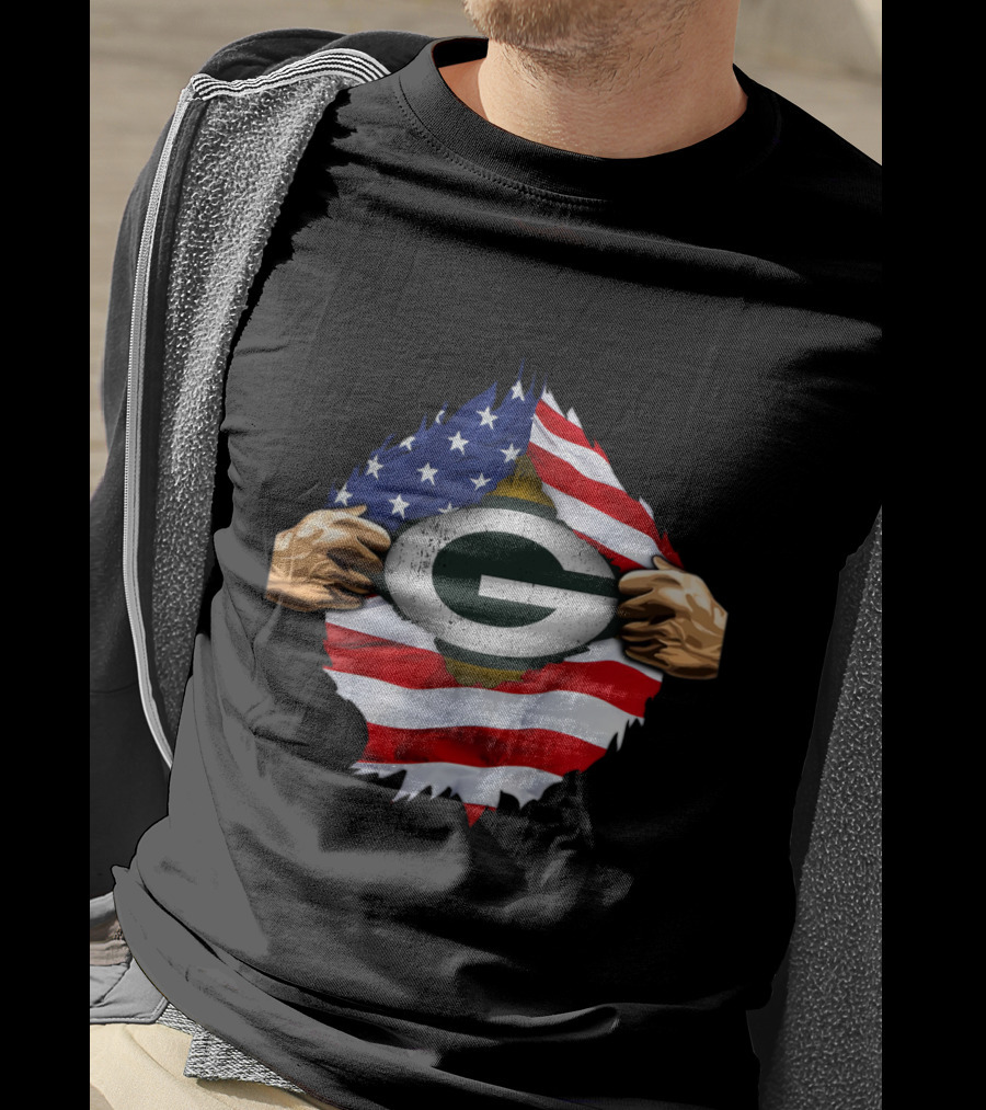 Green Bay Packers American Flag Superhero Rip T-Shirt
