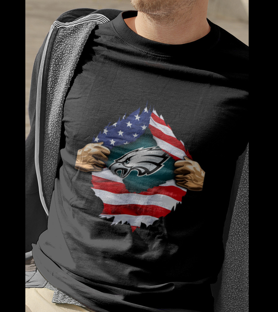 Philadelphia Eagles American Flag Rip T-Shirt