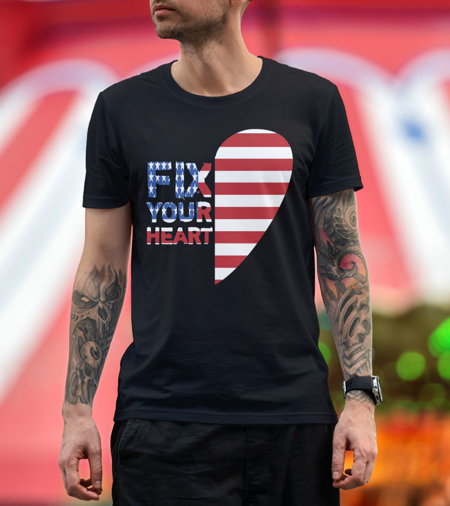 FIX YOUR HEART American Flag Half-Heart T-Shirt