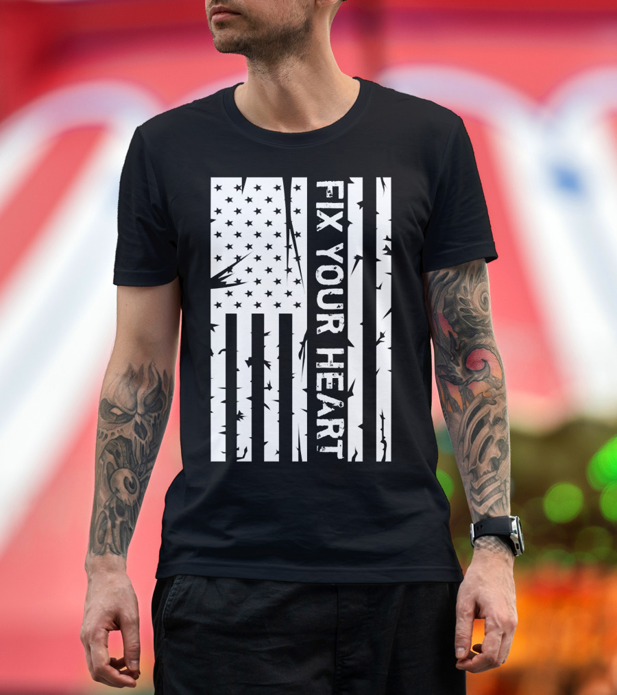 Fix Your Heart American Flag Distressed T-Shirt