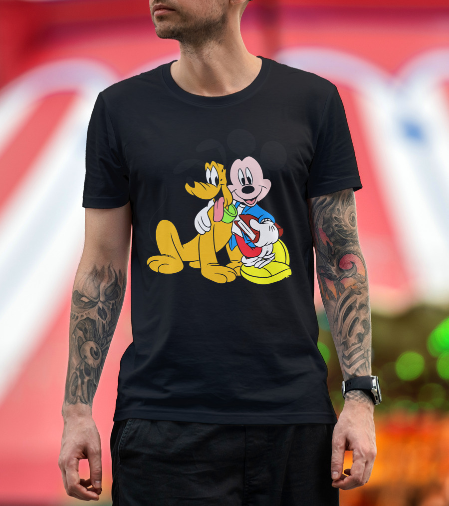 Mickey Mouse and Pluto Embrace Disney Friends T-Shirt