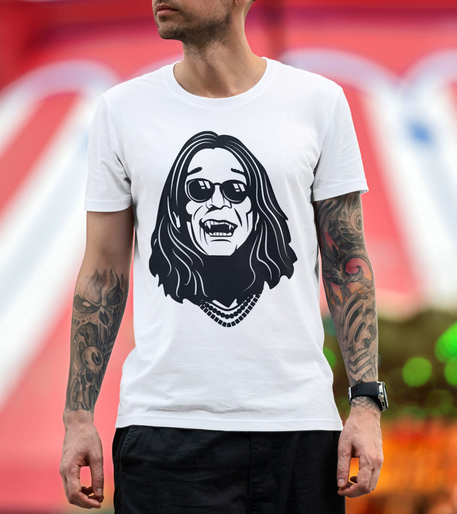 Zombie Ozzy Portrait with Long Hair and Sunglasses T-Shirt