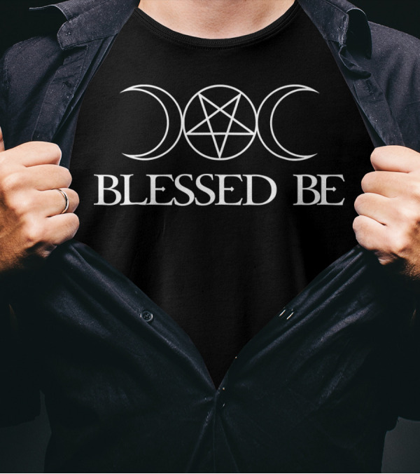 Blessed Be Triple Moon Pentagram Wiccan Witch T-Shirt