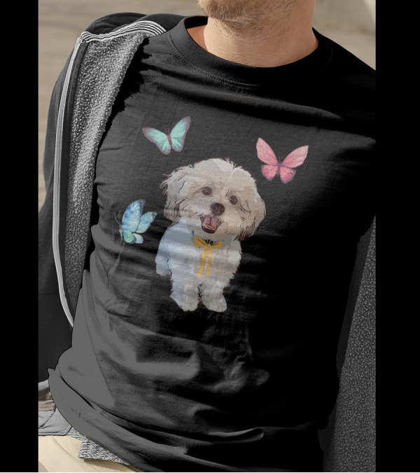 Shih Tzu Surrounded By Colorful Butterflies T-Shirt