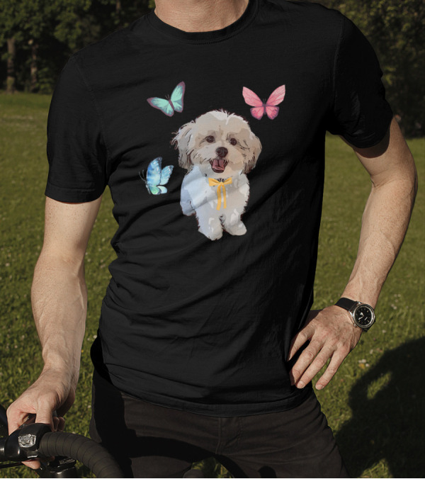 Shih Tzu Surrounded By Colorful Butterflies T-Shirt