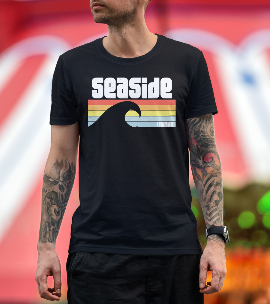 Seaside Florida Retro Wave Atlantic Ocean Beach Stripes T-Shirt