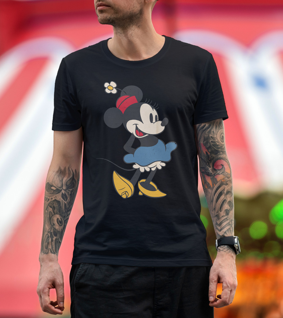 Minnie Mouse Vintage Classic Style with Red Hat and Blue Dress T-Shirt
