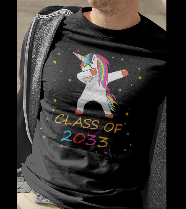 Class Of 2033 Unicorn Dabbing With Colorful Stars T-Shirt