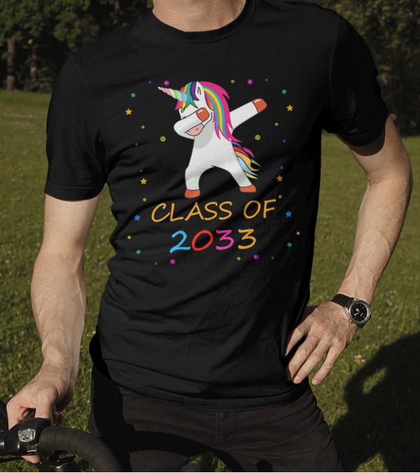 Class Of 2033 Unicorn Dabbing With Colorful Stars T-Shirt